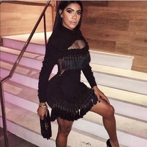 Black Beaded tassel dress with netting